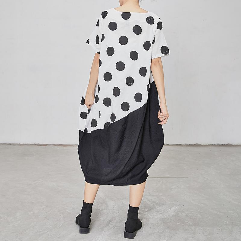 Polka Dot Irregular Spliced Loose Midi Dress