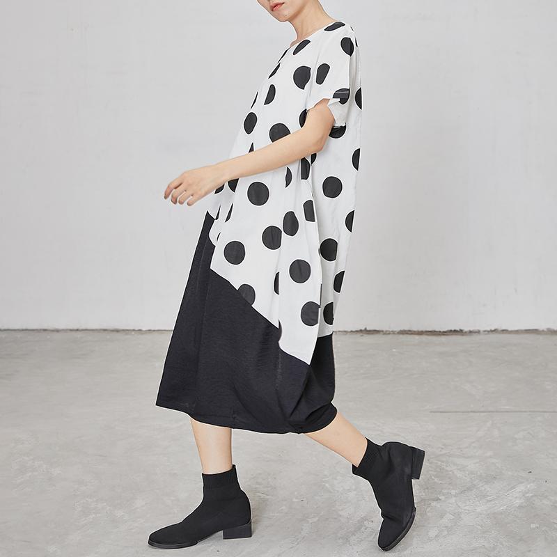 Polka Dot Irregular Spliced Loose Midi Dress