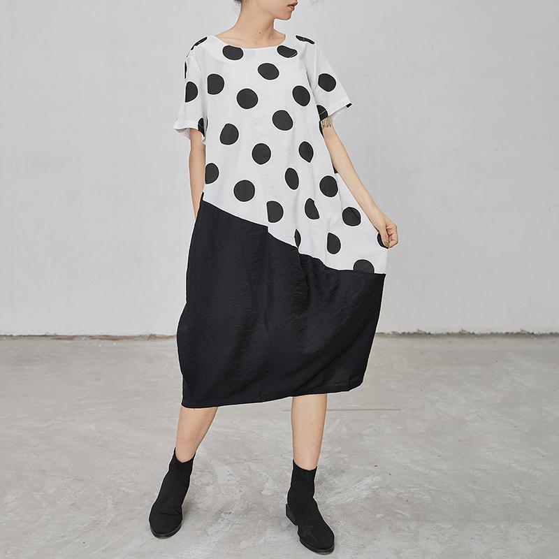 Polka Dot Irregular Spliced Loose Midi Dress
