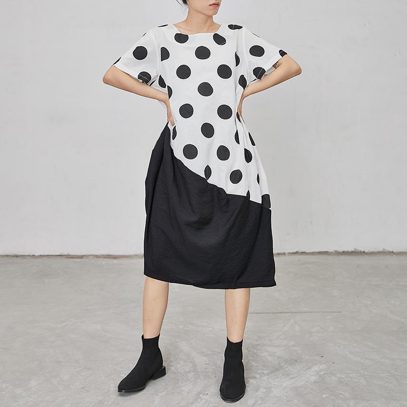 Polka Dot Irregular Spliced Loose Midi Dress