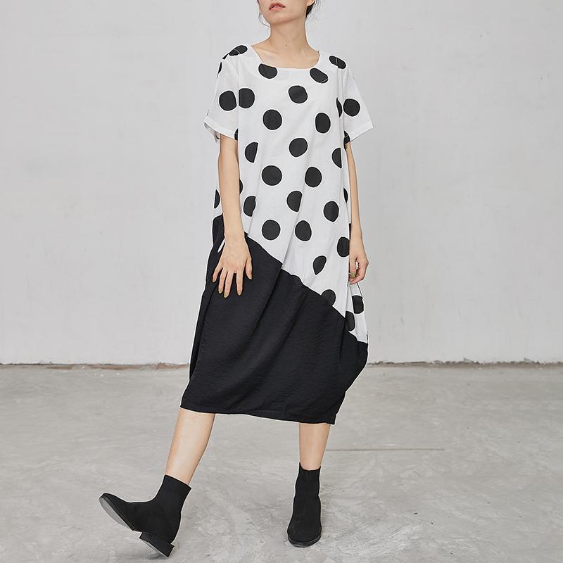 Polka Dot Irregular Spliced Loose Midi Dress