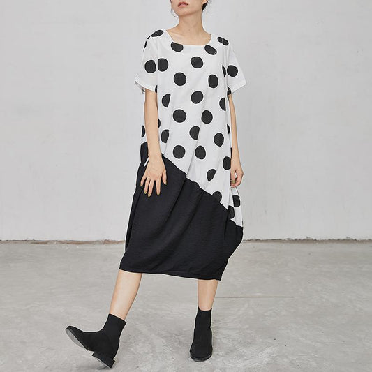 Polka Dot Irregular Spliced Loose Midi Dress