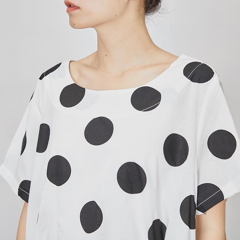 Polka Dot Irregular Spliced Loose Midi Dress