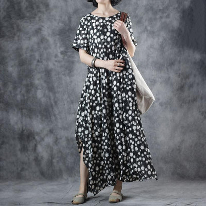 Polka Dot Lacing O-Neck Maxi Dress