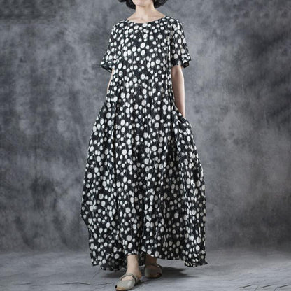Polka Dot Lacing O-Neck Maxi Dress