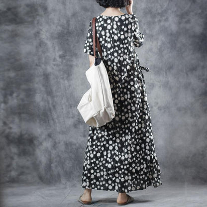 Polka Dot Lacing O-Neck Maxi Dress