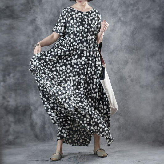 Polka Dot Lacing O-Neck Maxi Dress