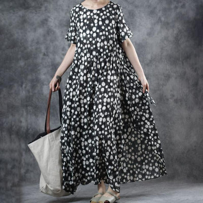 Polka Dot Lacing O-Neck Maxi Dress
