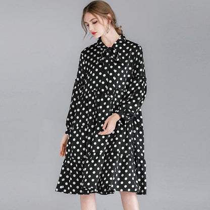 Polka Dot Lacing Spliced Casual A-Line Dress