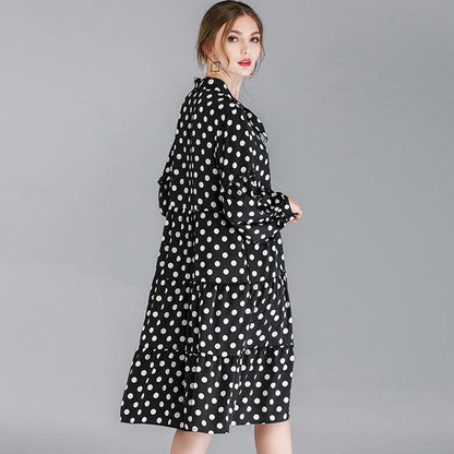 Polka Dot Lacing Spliced Casual A-Line Dress