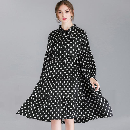 Polka Dot Lacing Spliced Casual A-Line Dress