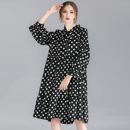 Polka Dot Lacing Spliced Casual A-Line Dress