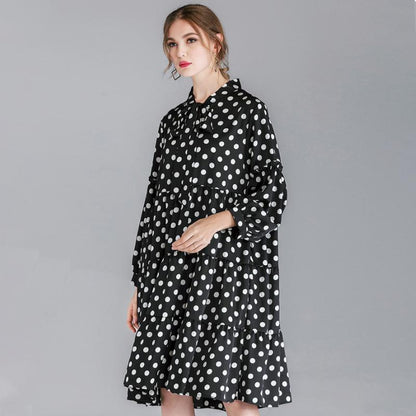 Polka Dot Lacing Spliced Casual A-Line Dress