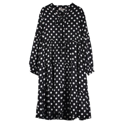 Polka Dot Lacing Spliced Casual A-Line Dress