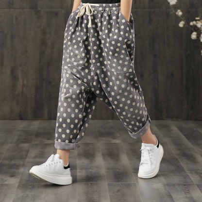 Polka Dots Casual Corduroy Loose Harem Pants