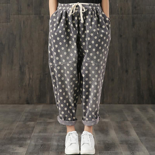 Polka Dots Casual Corduroy Loose Harem Pants