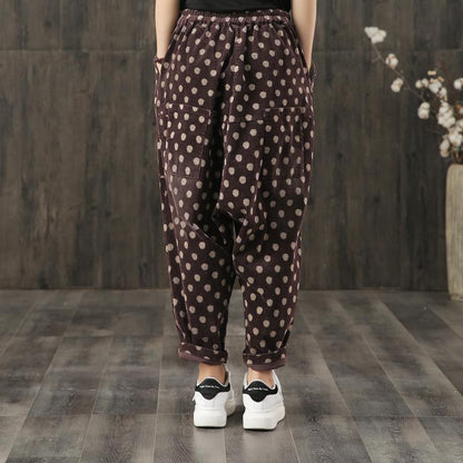 Polka Dots Casual Corduroy Loose Harem Pants