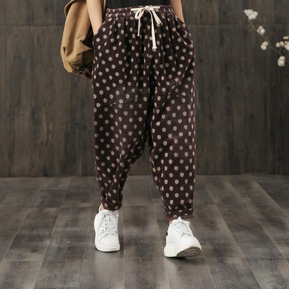 Polka Dots Casual Corduroy Loose Harem Pants