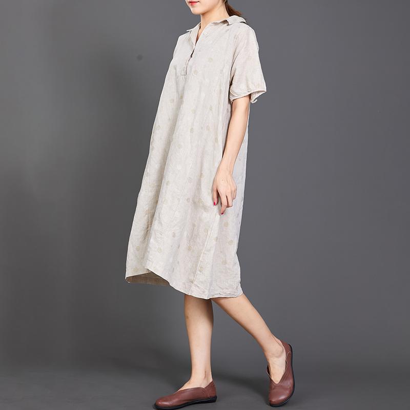 Polo Collar Dots Short Sleeve Loose Dress