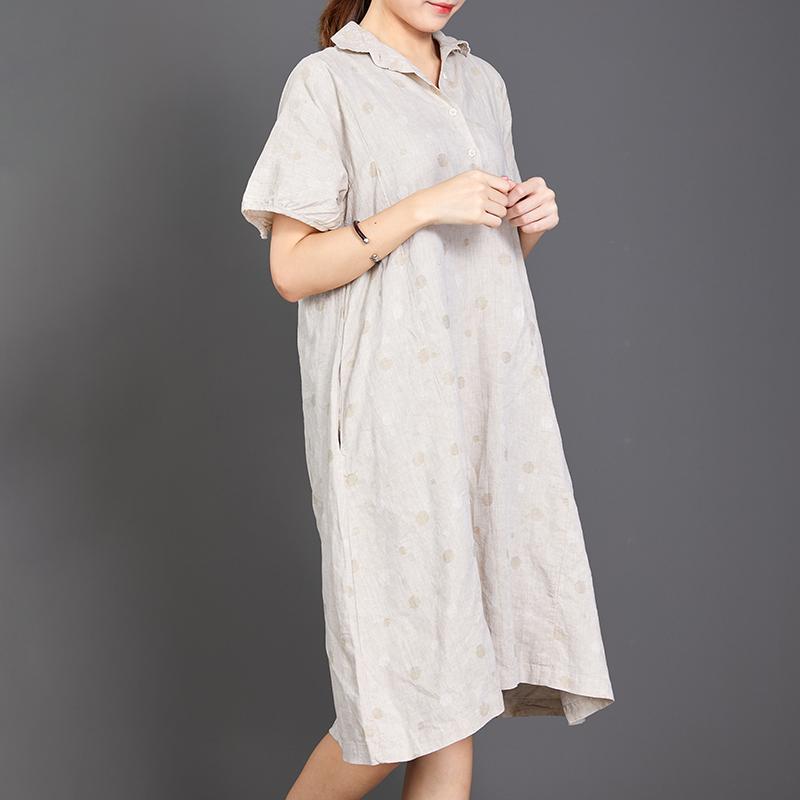 Polo Collar Dots Short Sleeve Loose Dress