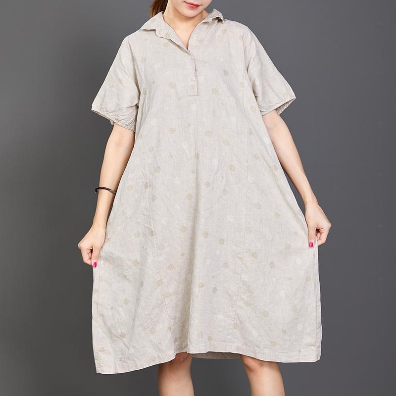 Polo Collar Dots Short Sleeve Loose Dress