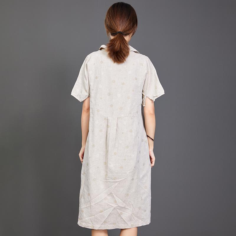 Polo Collar Dots Short Sleeve Loose Dress