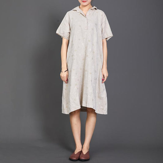 Polo Collar Dots Short Sleeve Loose Dress