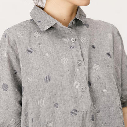 Polo Collar Small Dots Comfortable Midi Dress