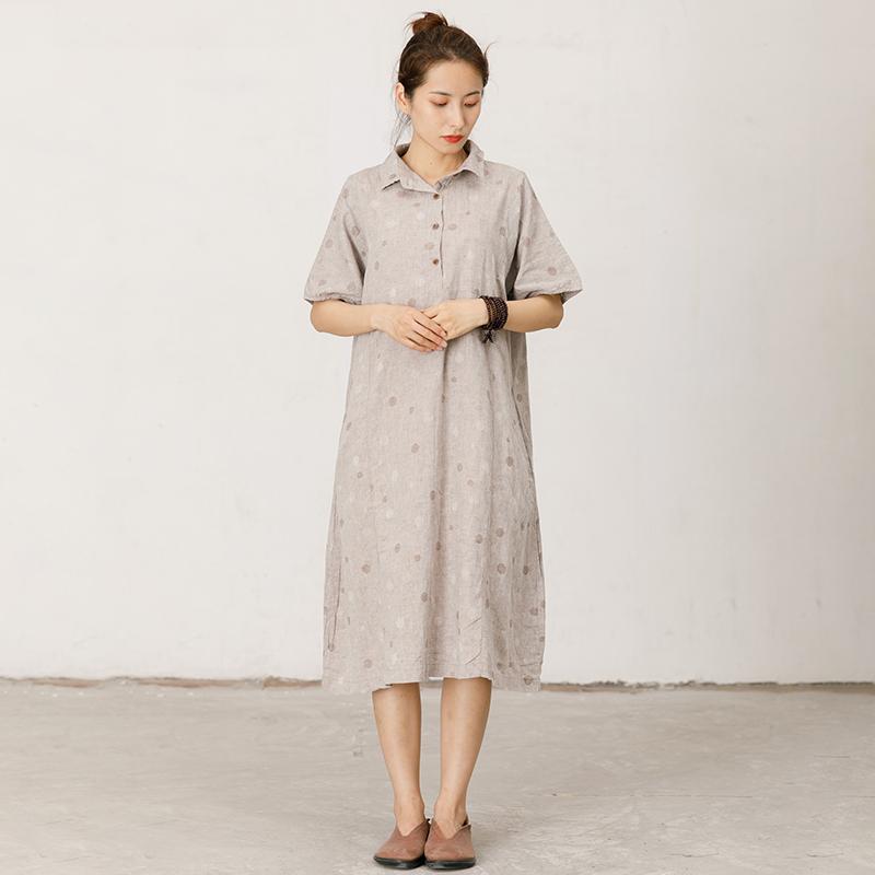 Polo Collar Small Dots Comfortable Midi Dress