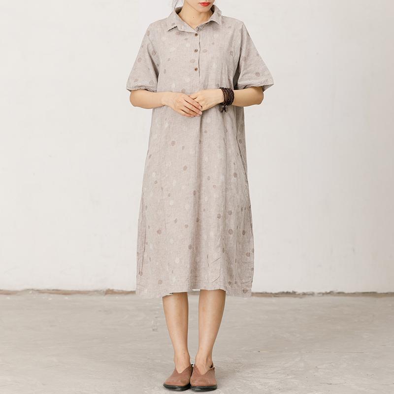 Polo Collar Small Dots Comfortable Midi Dress