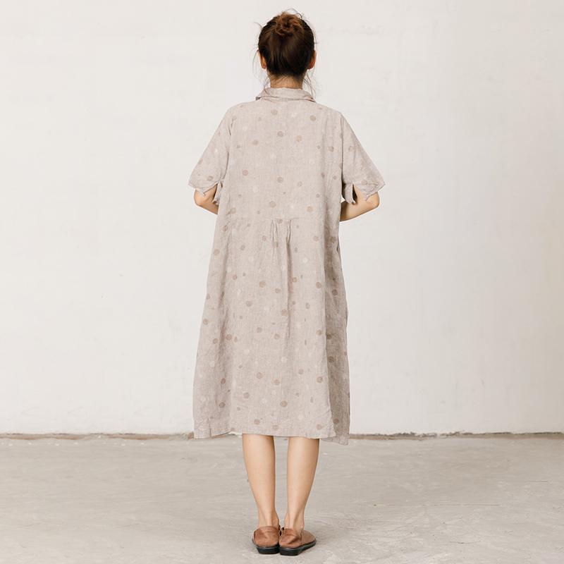 Polo Collar Small Dots Comfortable Midi Dress