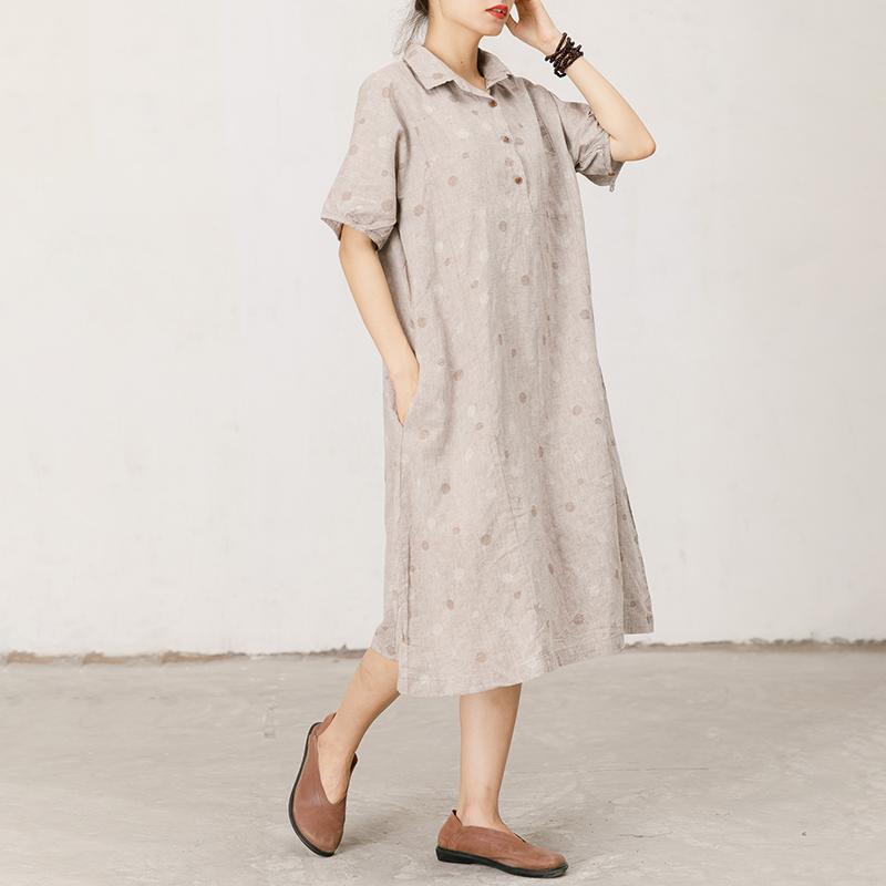 Polo Collar Small Dots Comfortable Midi Dress