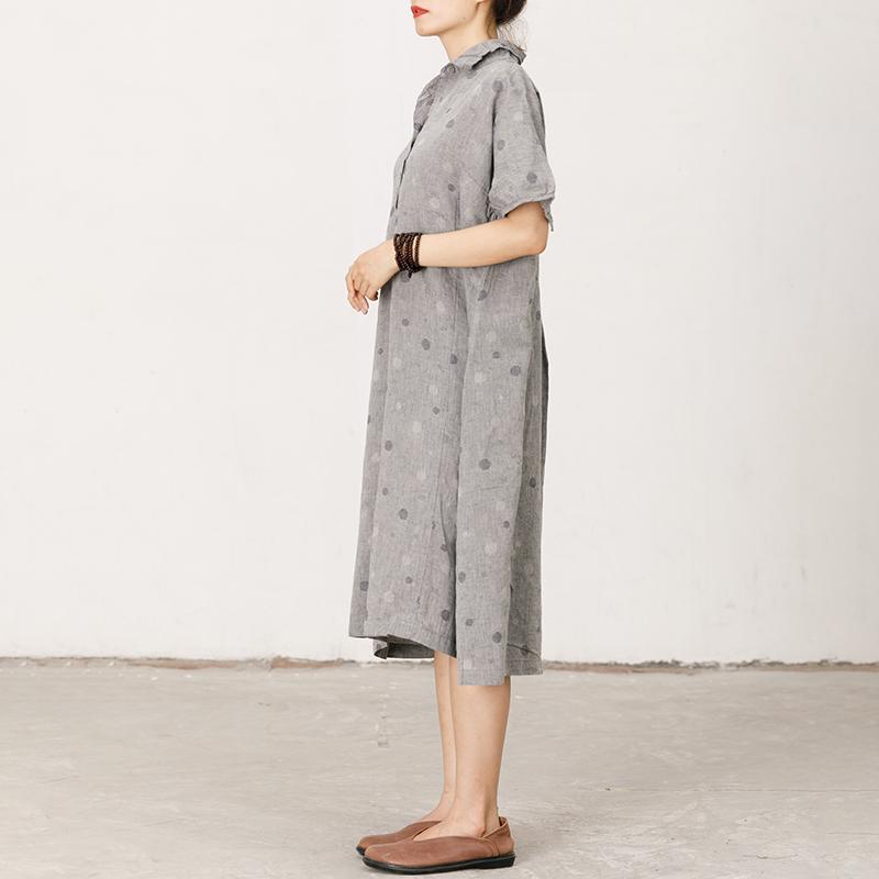 Polo Collar Small Dots Comfortable Midi Dress