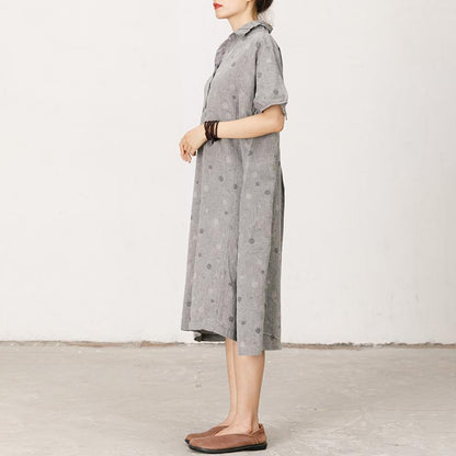 Polo Collar Small Dots Comfortable Midi Dress