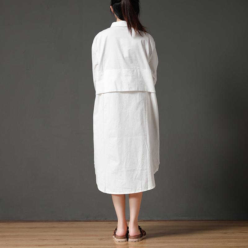 Polo Collar White Cotton Printed Funny Women Dress