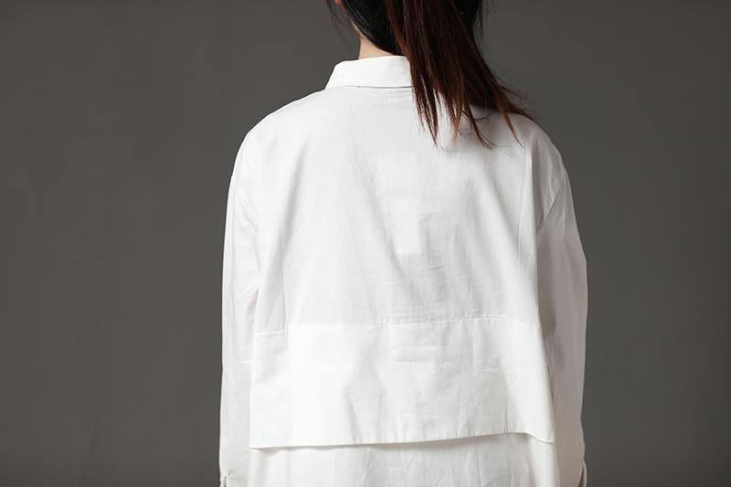 Polo Collar White Cotton Printed Funny Women Dress