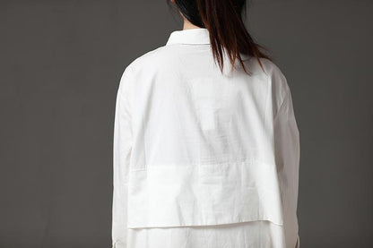 Polo Collar White Cotton Printed Funny Women Dress