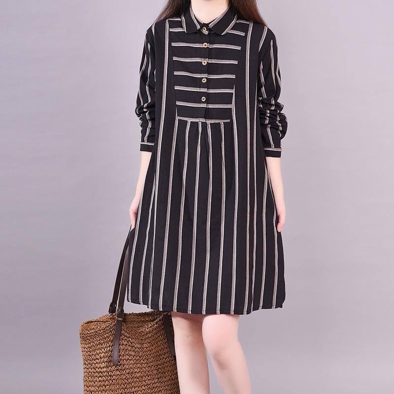 Polo Neck Stripe Spring Knee-length Dress