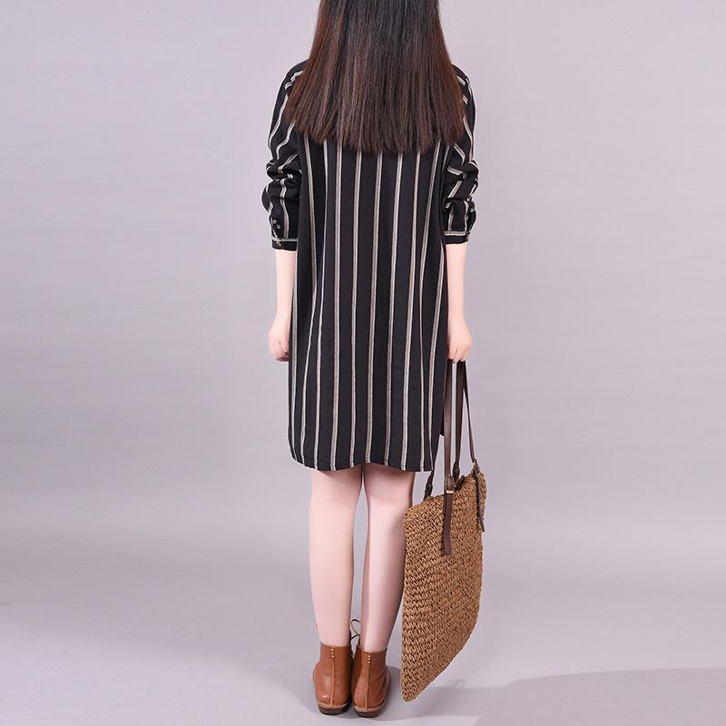 Polo Neck Stripe Spring Knee-length Dress