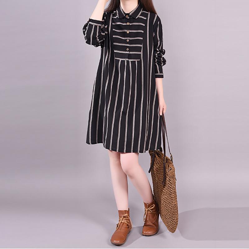 Polo Neck Stripe Spring Knee-length Dress