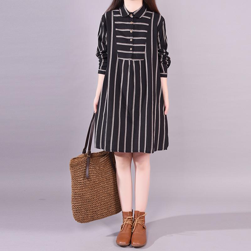 Polo Neck Stripe Spring Knee-length Dress