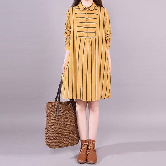Polo Neck Stripe Spring Knee-length Dress