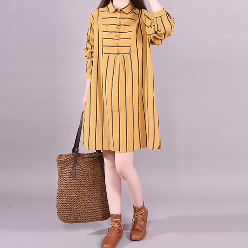 Polo Neck Stripe Spring Knee-length Dress
