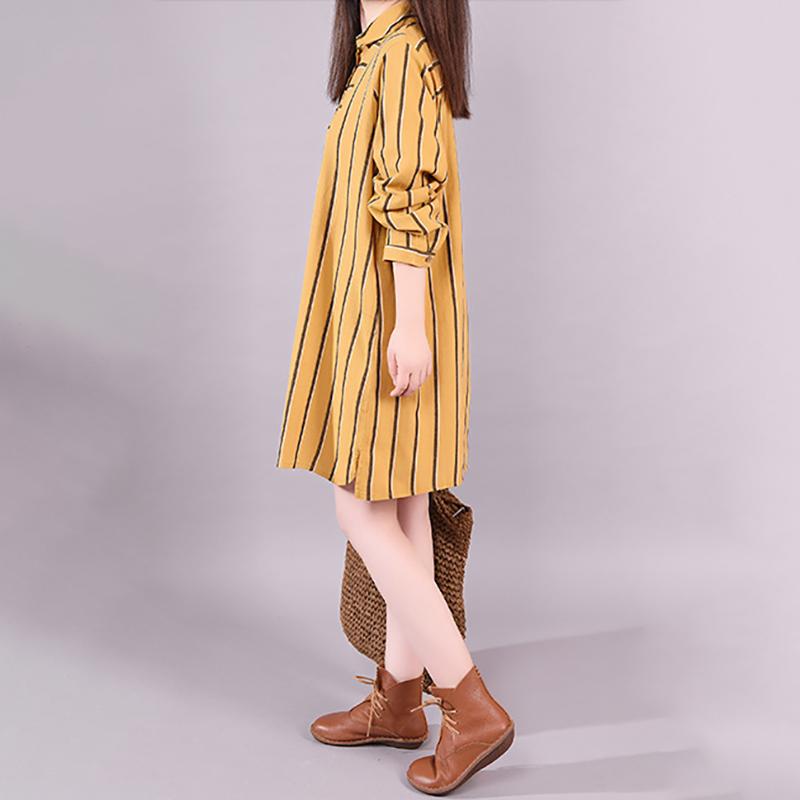 Polo Neck Stripe Spring Knee-length Dress
