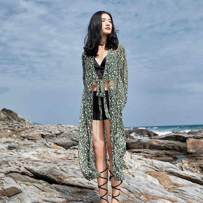Polyester Hollow Out Dot Long Sleeve Coat