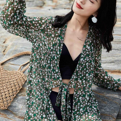 Polyester Hollow Out Dot Long Sleeve Coat