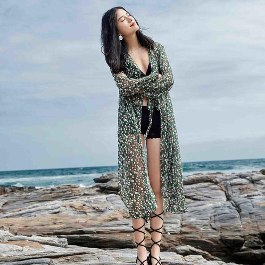 Polyester Hollow Out Dot Long Sleeve Coat