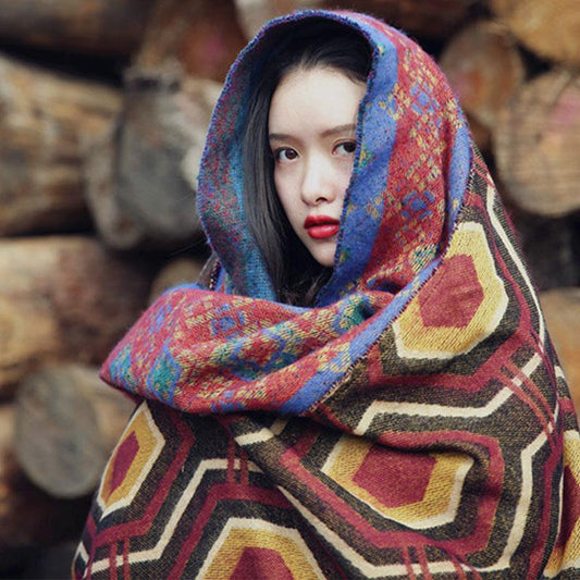 Print Ethnic Thick Large Scarf And Cape