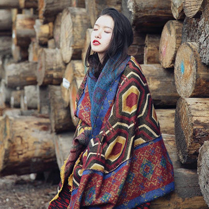 Print Ethnic Thick Large Scarf And Cape