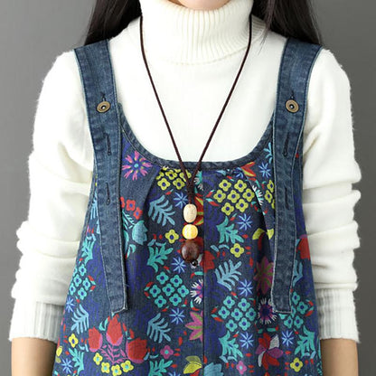 Print Broken Hole Denim Jumpsuits Casual